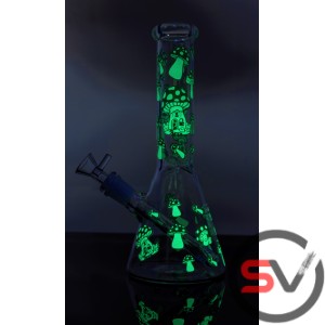 MUSHROOM GLASS BEAKER WATER PIPE 10inch (GLOW IN DARK)
